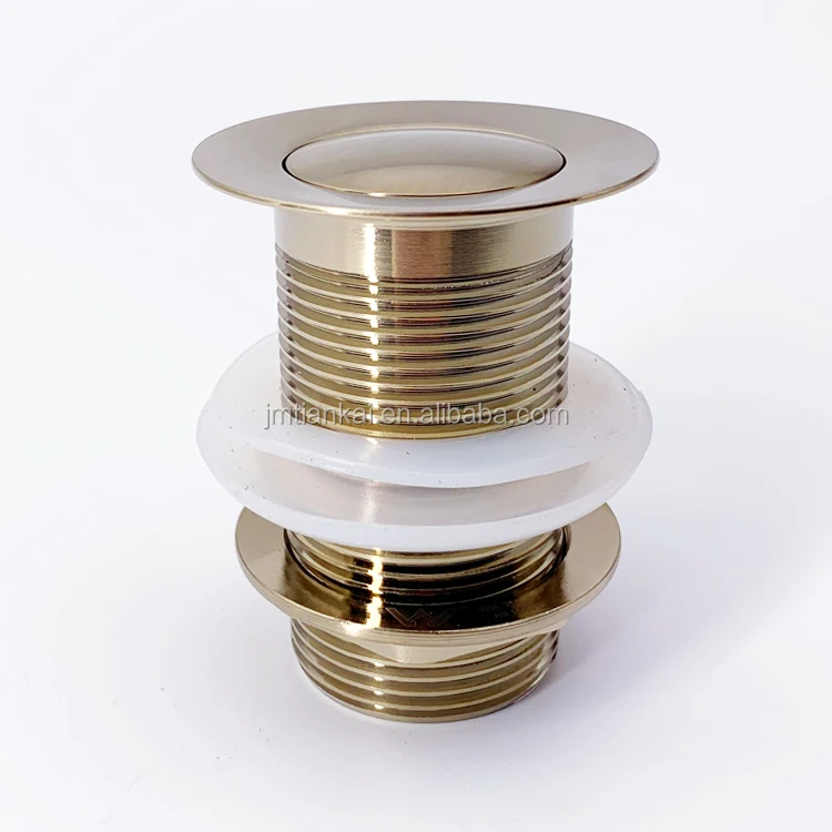 Factory Direct Sale Brushed Gold Push Button Click Clack Plug Unslotted Bath Basin Waste Sink Pop up