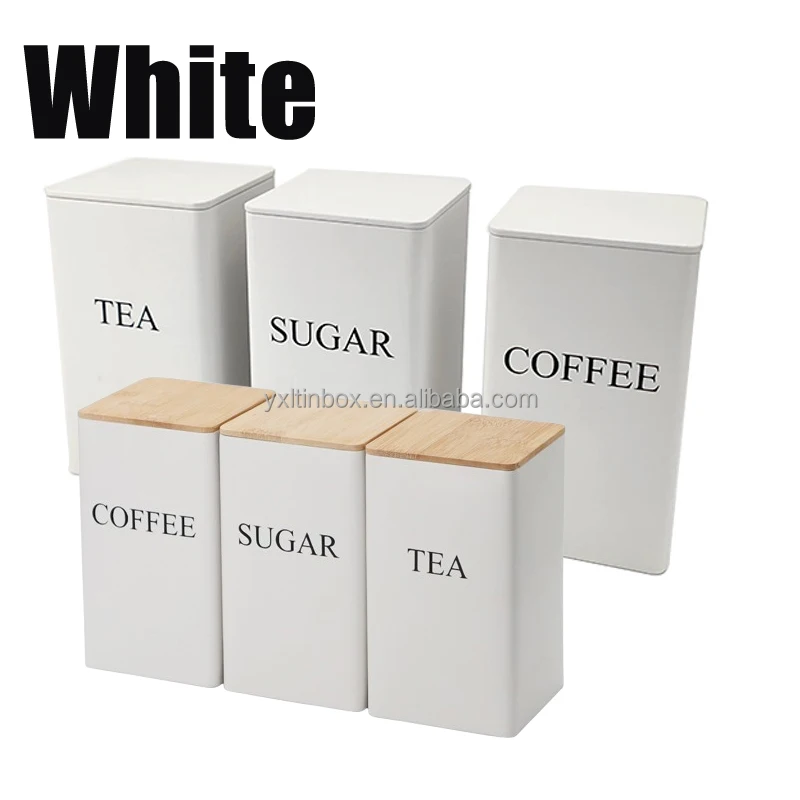 Kitchen Countertop Multifunction Food Storage Container white black Metal Bread Bin  round coffee sugar tea box with bamboo lid