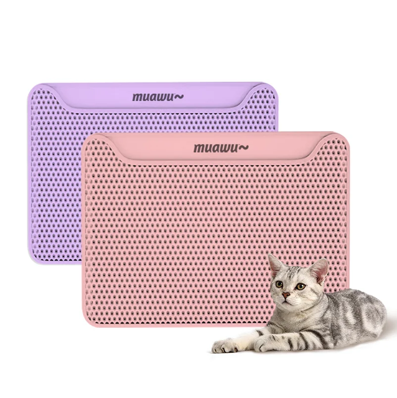Muawu Custom Honeycomb Double Layer Cat Litter Mat Waterproof Washable Urine Proof Pet Trapping Mat for Cleaning