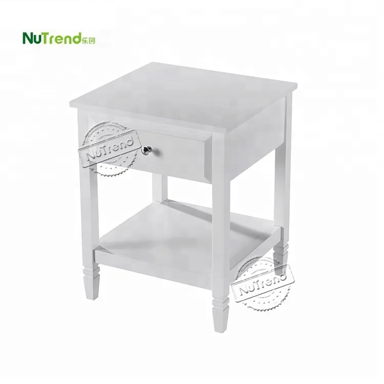 Nordic Living Room Wooden White Modern Sofa Side End Table Bedroom Retro Small Nightstand with Drawer Bedside Lamp Table