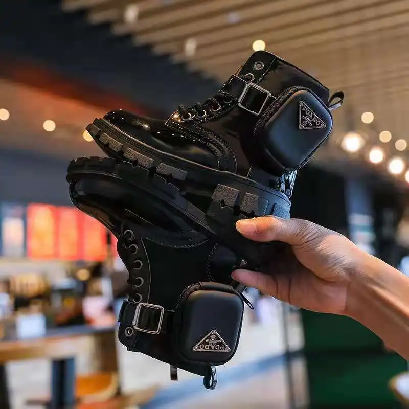 Latest Fashion Black Casual Shoes Kids Designer Boots Leather Boots Girls Ankle Boots With matching Bags