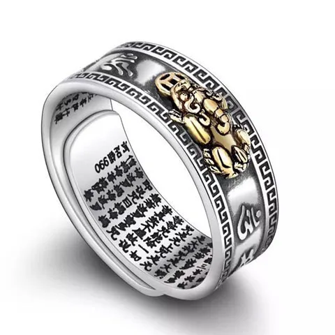 Pixiu Charms Feng Shui Ring Amulet Wealth Lucky Open Adjustable Ring Buddhist Jewelry Ring