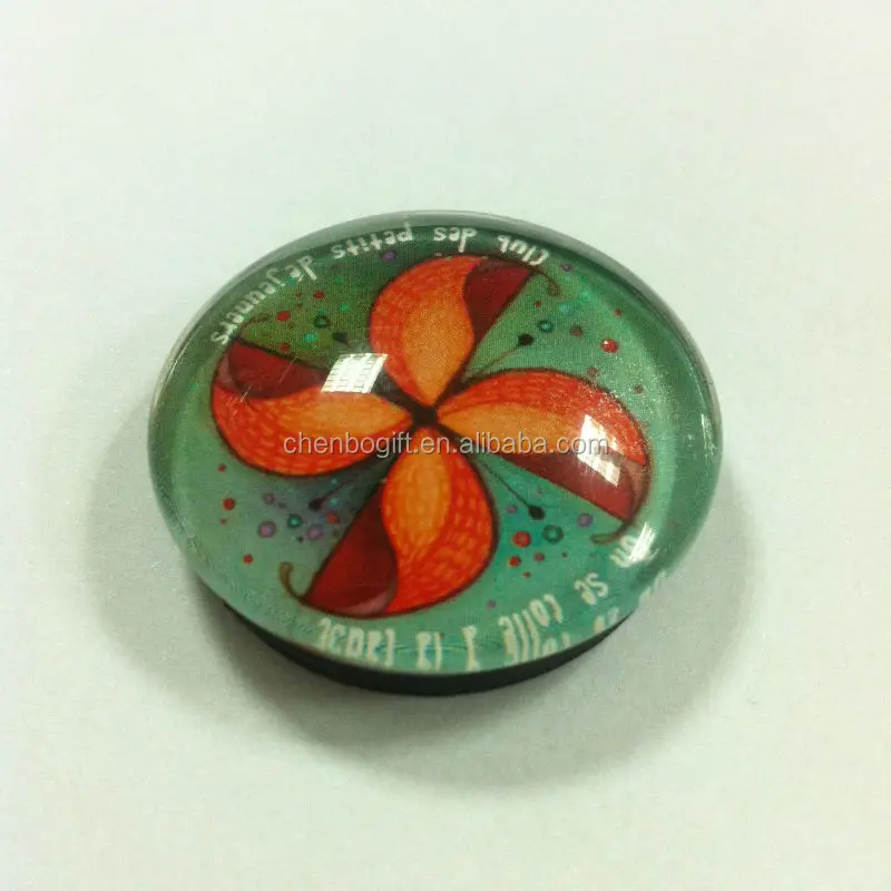 Custom OEM magnetic glass 3d dome magnets set , round crystal glass magnet with a paper gift box packing fridge door magnets