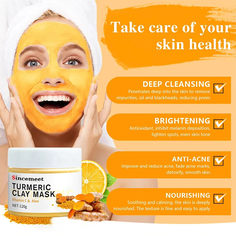 OEM Wholesale Private Label Organic Brighten Black Head Removal Anti Aging Anti Acne Vitamin C Turmeric Clay Mask