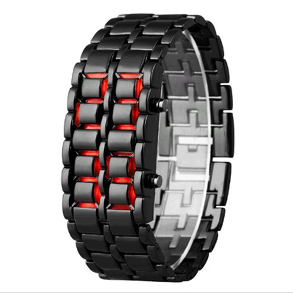 Luxury Iron Metal LED Digital Samurai Watch for Men Reloj Hombre led bracelet Lava Wrist Electronic Watch