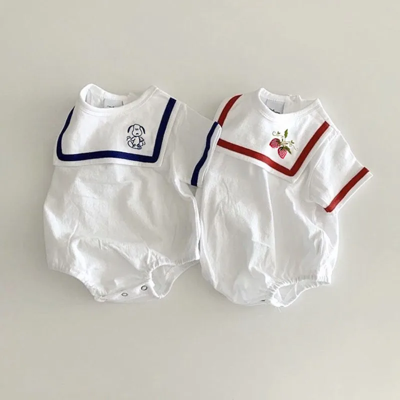 Hot Sale Summer Newborn triangle hip bodysuit sailor collar baby rompers custom for oem odm wholesale with sock