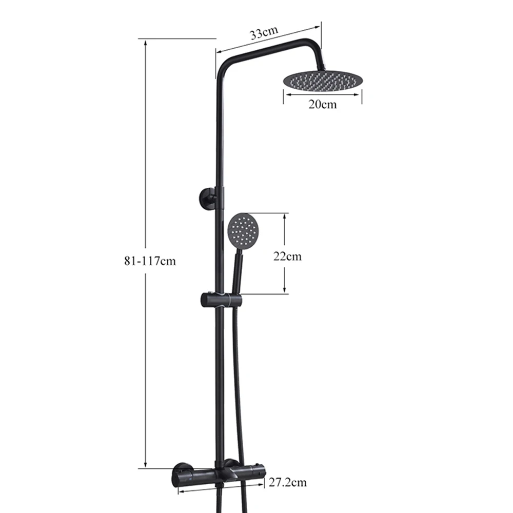 Rozin Black Thermostatic Shower Faucet Bathtub Thermostatic Control Shower System Kit Hot Cold Temperature Faucets Shower