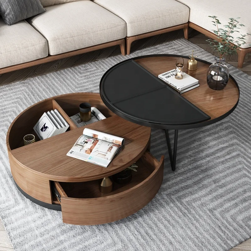 Simple Living Room Furniture Modern Wooden Center Round Coffee Table with Storage