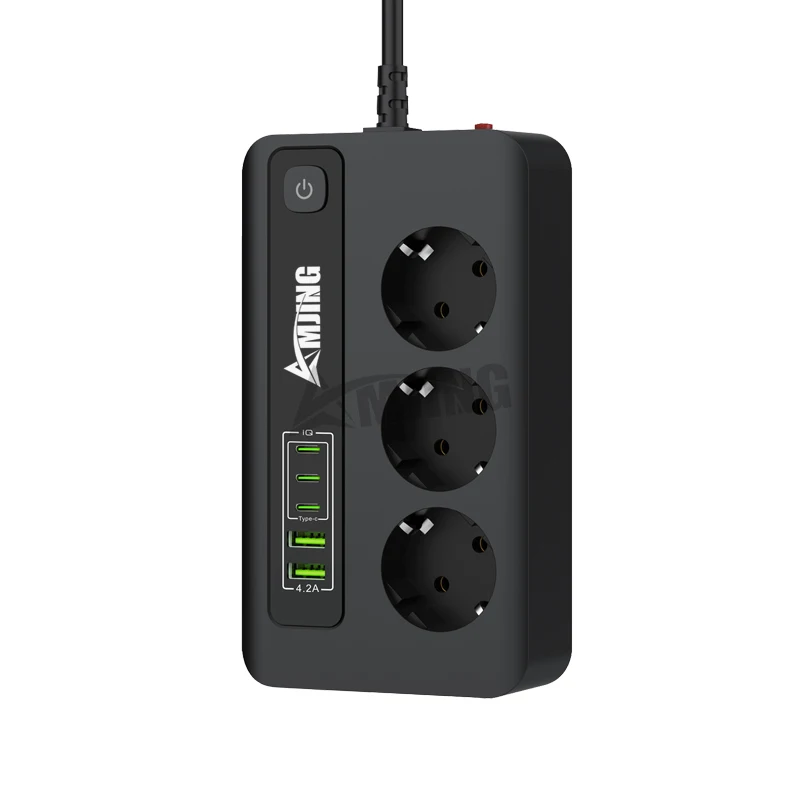 European plug 3 bit overload protection type c socket 3C2A fast charging power strip univers