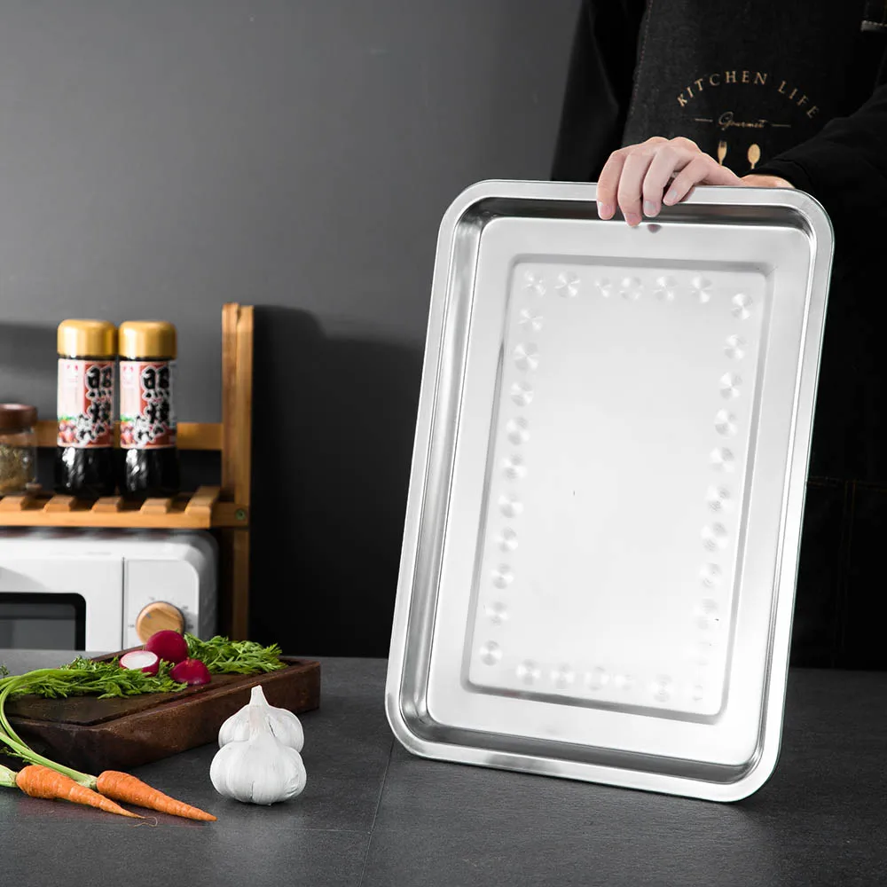 Factory supplier bulk food container serving trays stainless steel silver metal plate food serving tray