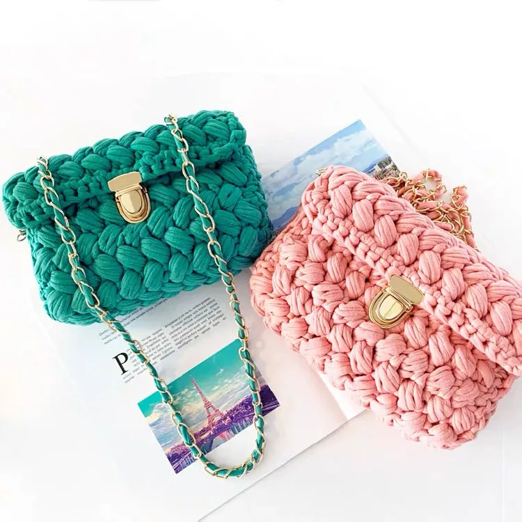 Hand-woven bag cushion tapestry diy crochet recycled t shirt yarn for handmade bag