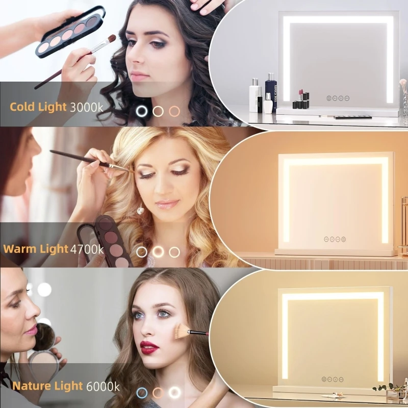 Touchscreen Led Lights Cosmetic Makeup Black Large Table Hollywood Vanity Mirror With Light Bulbs hot selling