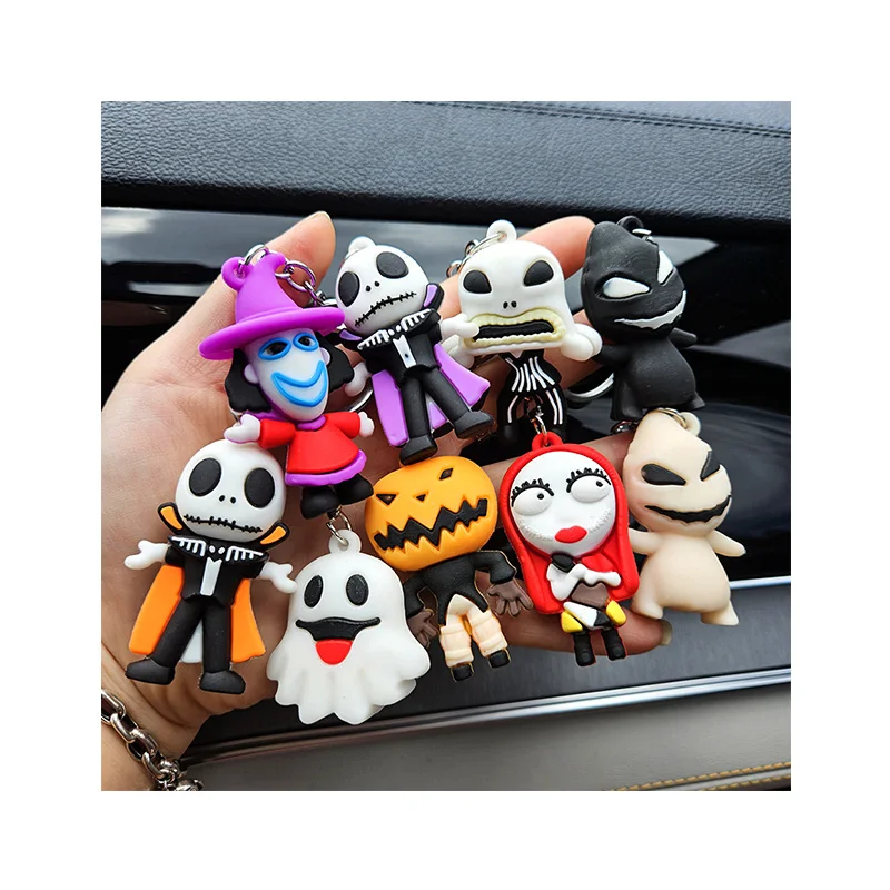 Spoof Halloween Key Chain Custom Rubber 3D Soft PVC Design Halloween Keychain Christmas Eve Nightmare Action Figure Key Chain
