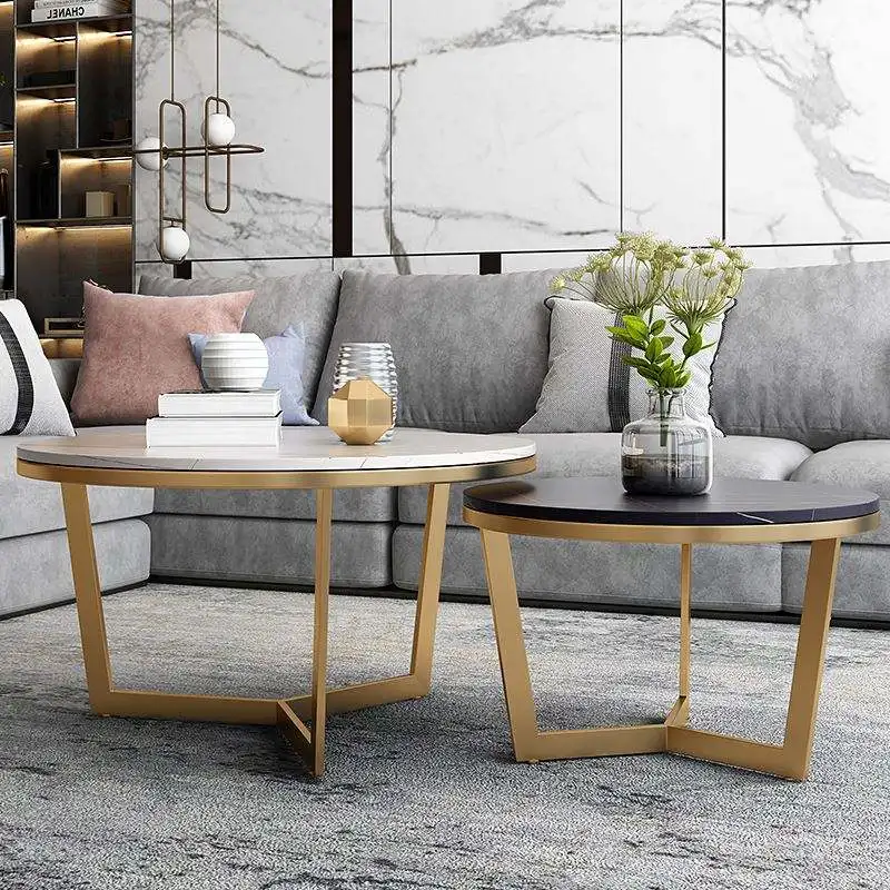 Nordic light luxury style modern coffee table metal minimalist tea table round side table oak