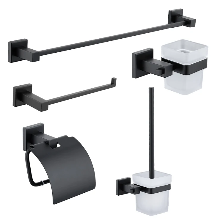 Luxury 5 piece combo black stainless steel bathroom accessories fittings for bathroom