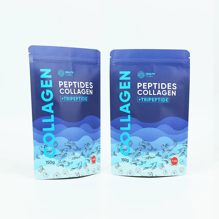 Custom printing food grade peptide collagen packaging protein powder capsule gummies zipper bag stand up pouch