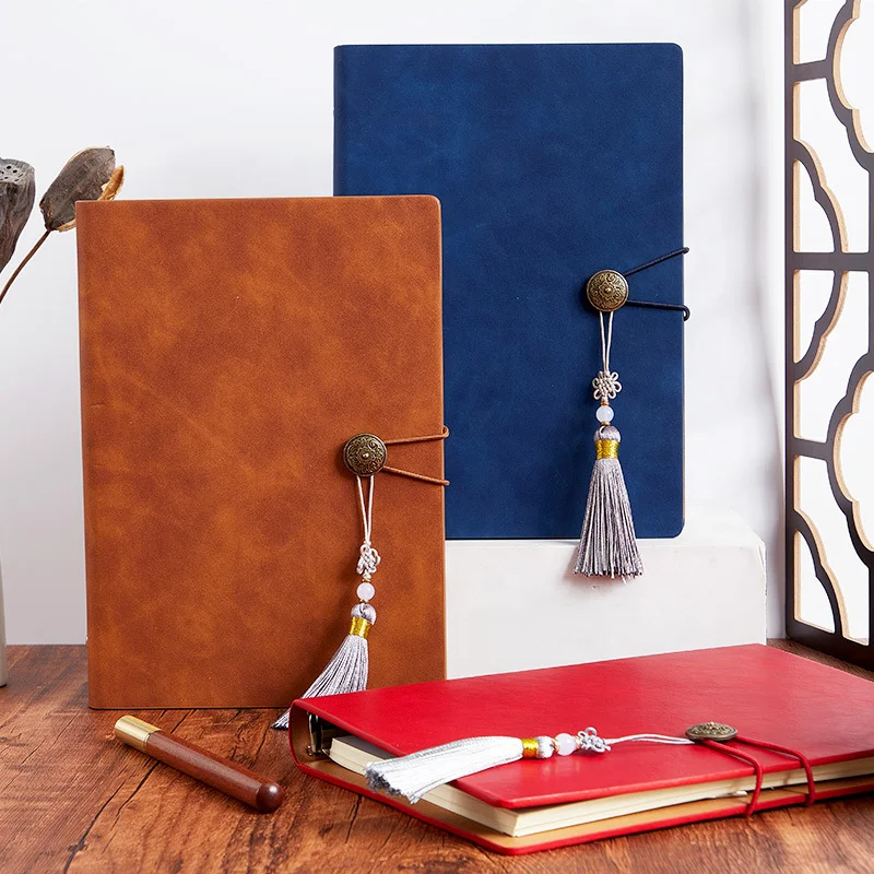 Vintage Leather Journal Hardcover Custom Logo Printing Notebook With Pen A5 Line Diary Notebooks Gifts Sets For Ladies And Man