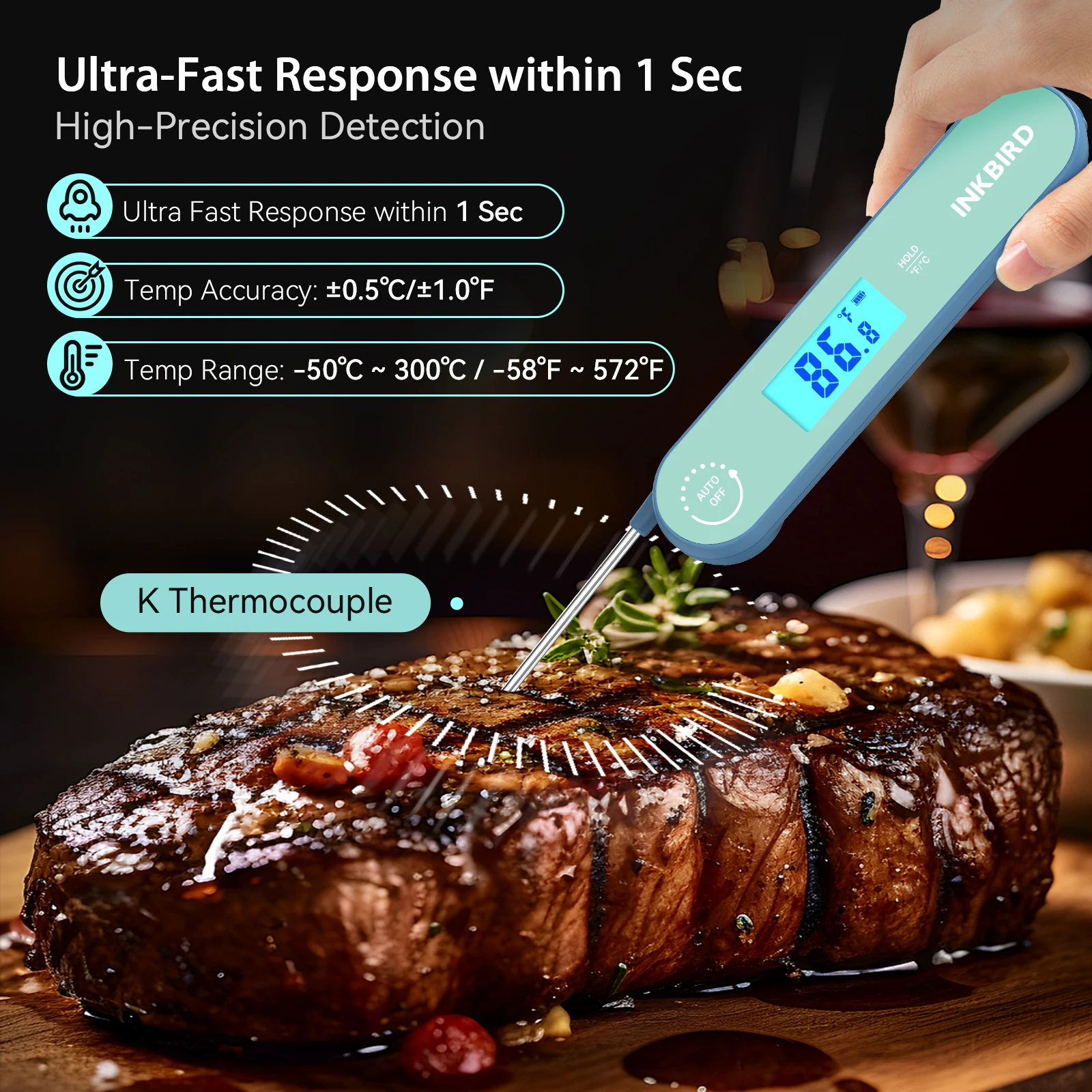 INKBIRD  IHT-1K Instant Read Thermometer1 Second Reading K Thermocouple Meat Thermometer  for Kitchen BBQ