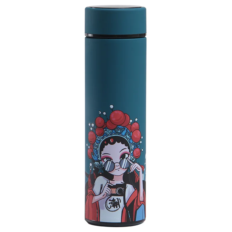 New Fashion Chinese Traditional Peking Opera Pattern Hot Water Smart Vacuum Flask Temperature Visible 304 Vacuum Bottle
