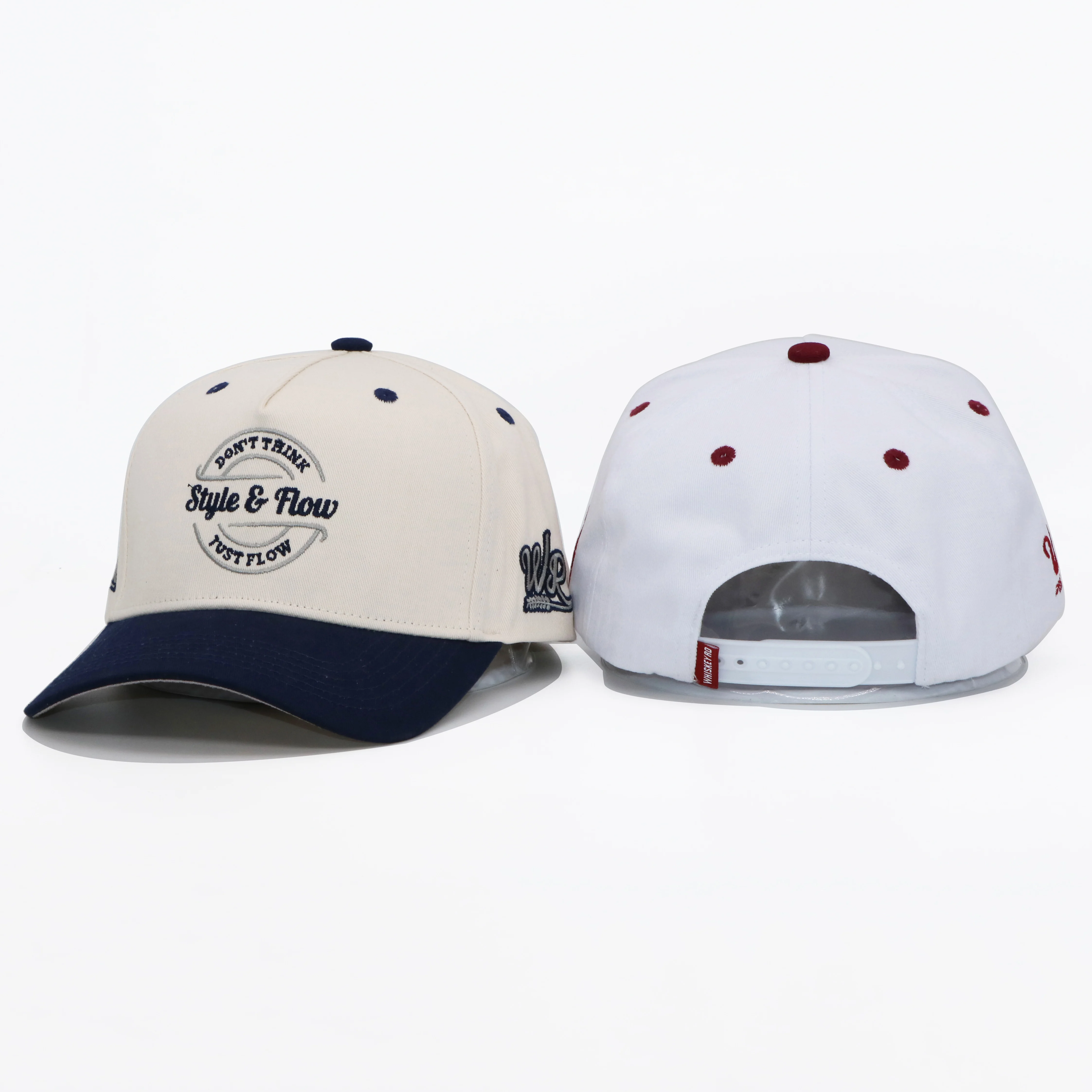 Wholesale High Quality Custom Logo 100% Cotton 3d Embroidered Youth Sport Two Tone 5 Panel Curved Brim Cotton Baseball Caps Hats