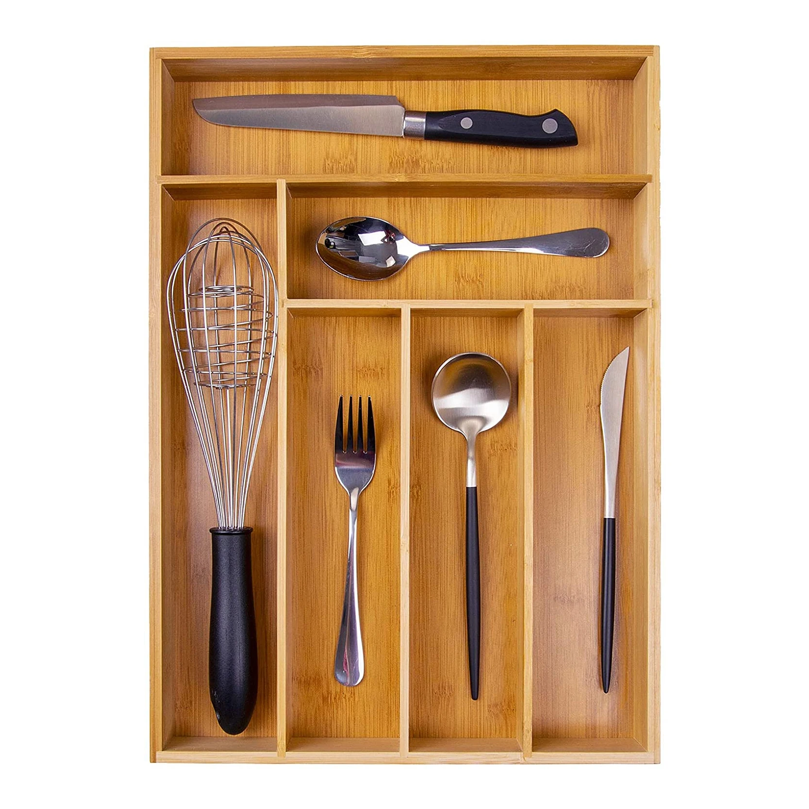 
Bamboo Expandable Drawer kitchen Organizer, Adjustable Utensil Holder for Cutlery Tray Flatware Silverware Jewelry Bamboo Drawer 