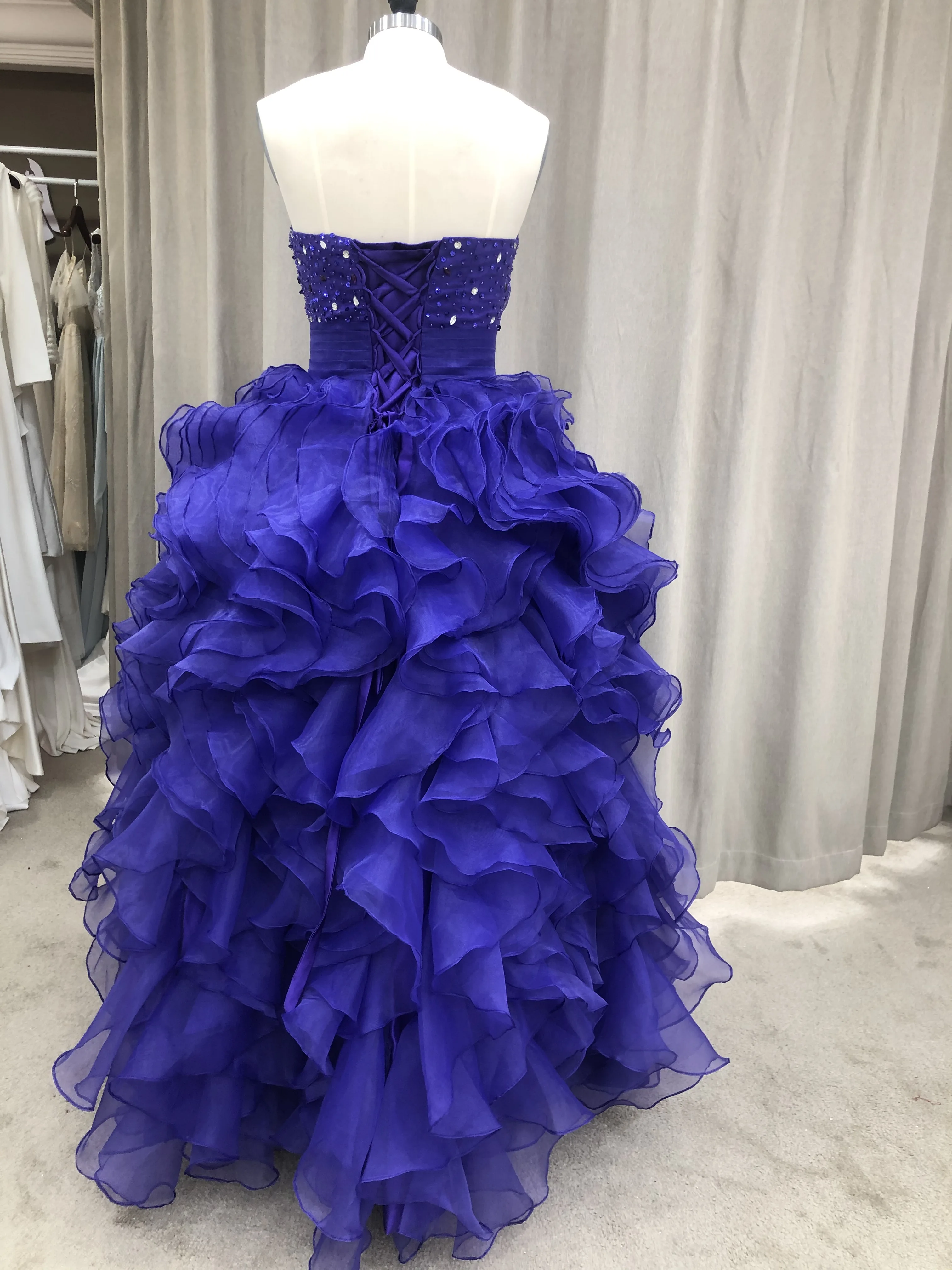#6727 Sweetheart Sequins Layered Royal Blue Strapless Ball Gown Quinceanera Dresses Evening Dress Masquerade Ball Gown