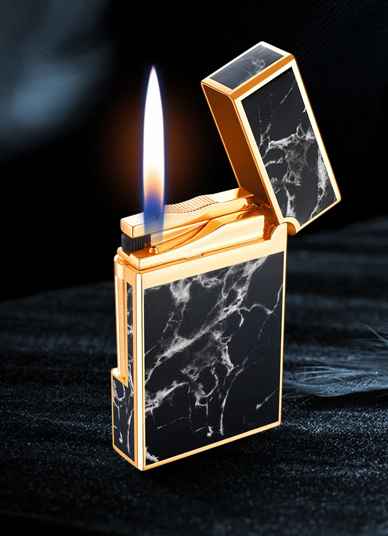 Derui Lighter Loud Sound Butane Gas Side Sliding Blue Flame Windproof Lighter Pure Copper Cigar Lighter Adjustable Flame