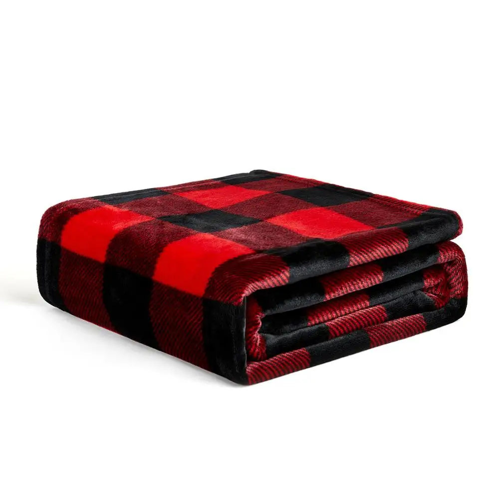 Флисовое одеяло Buffalo Check Sherpa, красно-черное Фланелевое рождественское теплое плюшевое одеяло из микрофибры в клетку