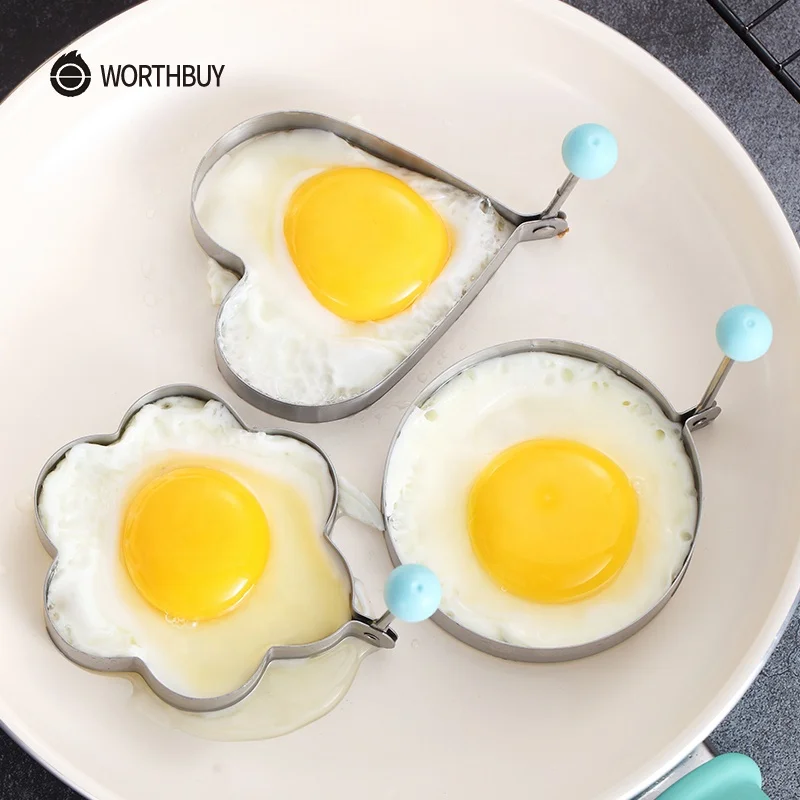 WORTHBUY 5 Pcs/Set Cute Stainless Steel Egg Pancake Forms Kitchen Egg Cooker Maker Tools Fired Egg Molds