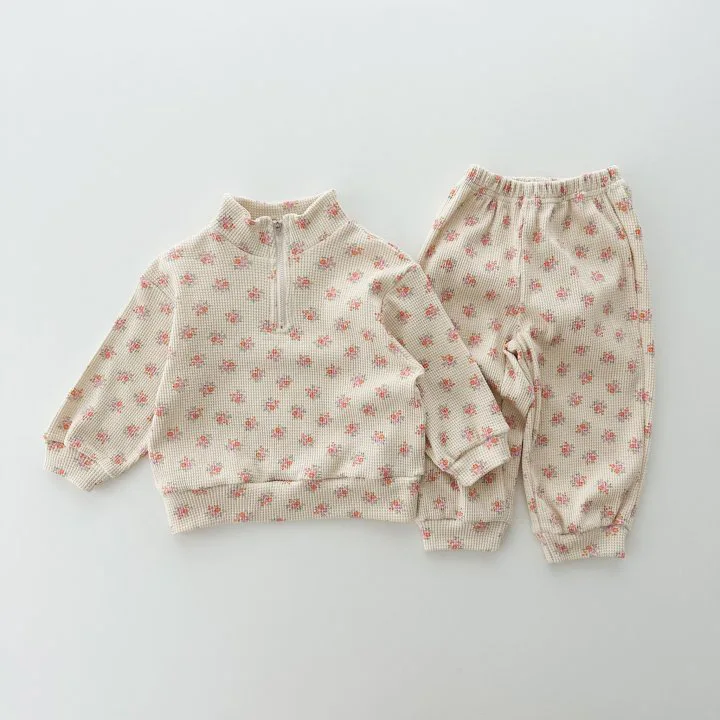 Spring Autumn Toddler Children Girls Floral Design Half Zipper Casual Sweatshirt Pants 2pcs Tracksuits Baby Clothes Set