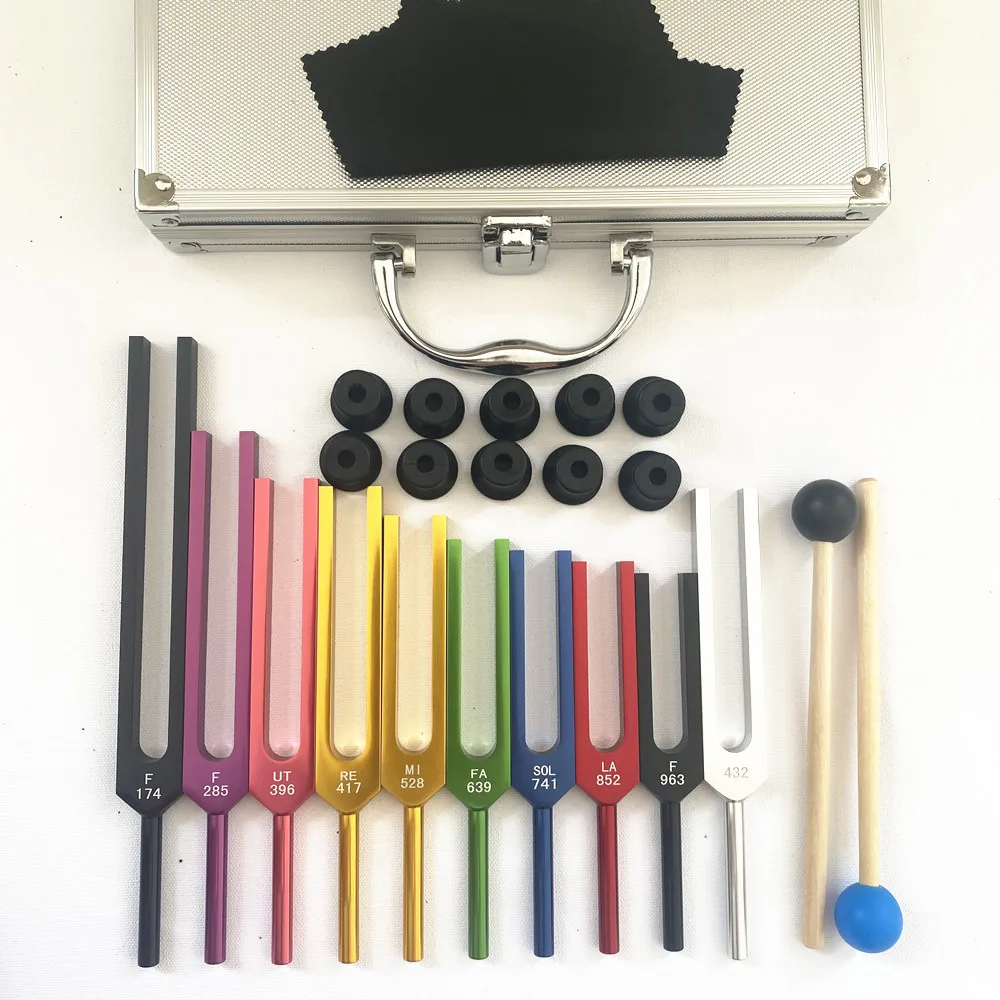 10pcs tuning forks in a group of ten 174 285 396 417 528 639 741 852 963 432 tuning forks