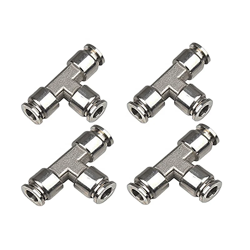4mm/6mm/8mm/10mm/12mm/16mm 3 Way Tee T Shape Stainless Steel Tube Fittings Stainless Steel T Type Pneumatic Pipe Fittings