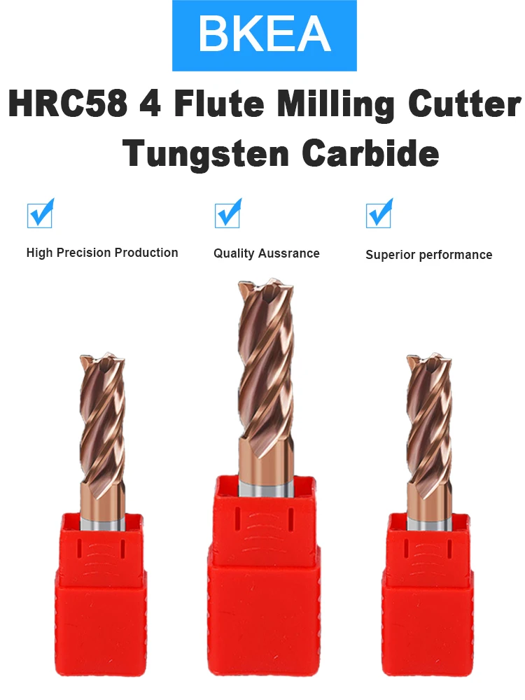 BKEA HRC 58 tungsten carbide standard length 4flute square cnc milling tool solide carbide end mill