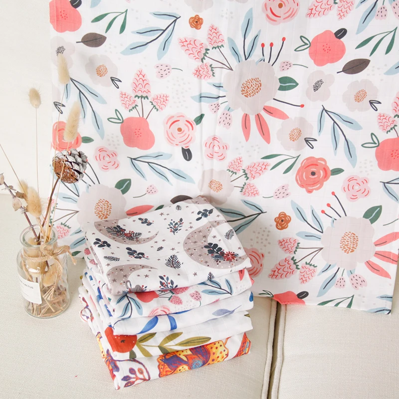 120x120cm Bamboo Cotton Supplier Swaddle Sleeping Bag Blankets Infant Quilt Newborn Baby Blanket