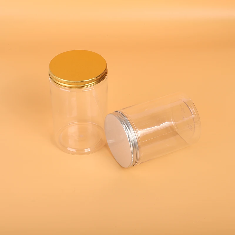 High quality 500ml 16 oz empty air tight Food Grade pet plastic Jam Ice Cream Salad Packaging Cookie Candy Jars With Lid for nut