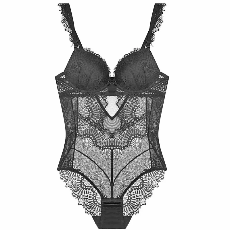 
Factory Wholesale French Sexy Lace Top and Bottom Thick Gather Bodysuit 