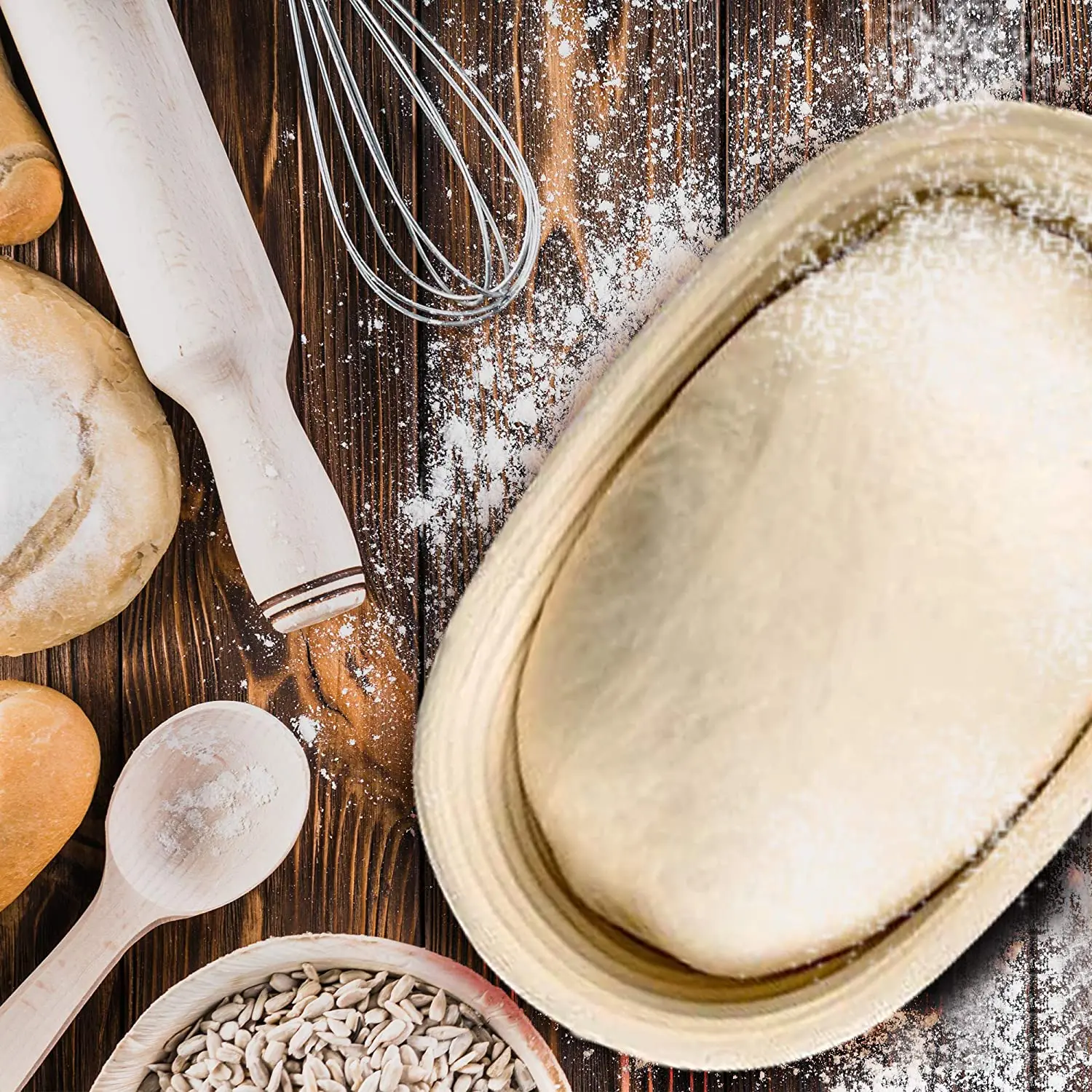 Custom Pack of 2 9inch 13.8inch oval baguette bread proofing basket kit sets with plastic scraper oil brushes stencils