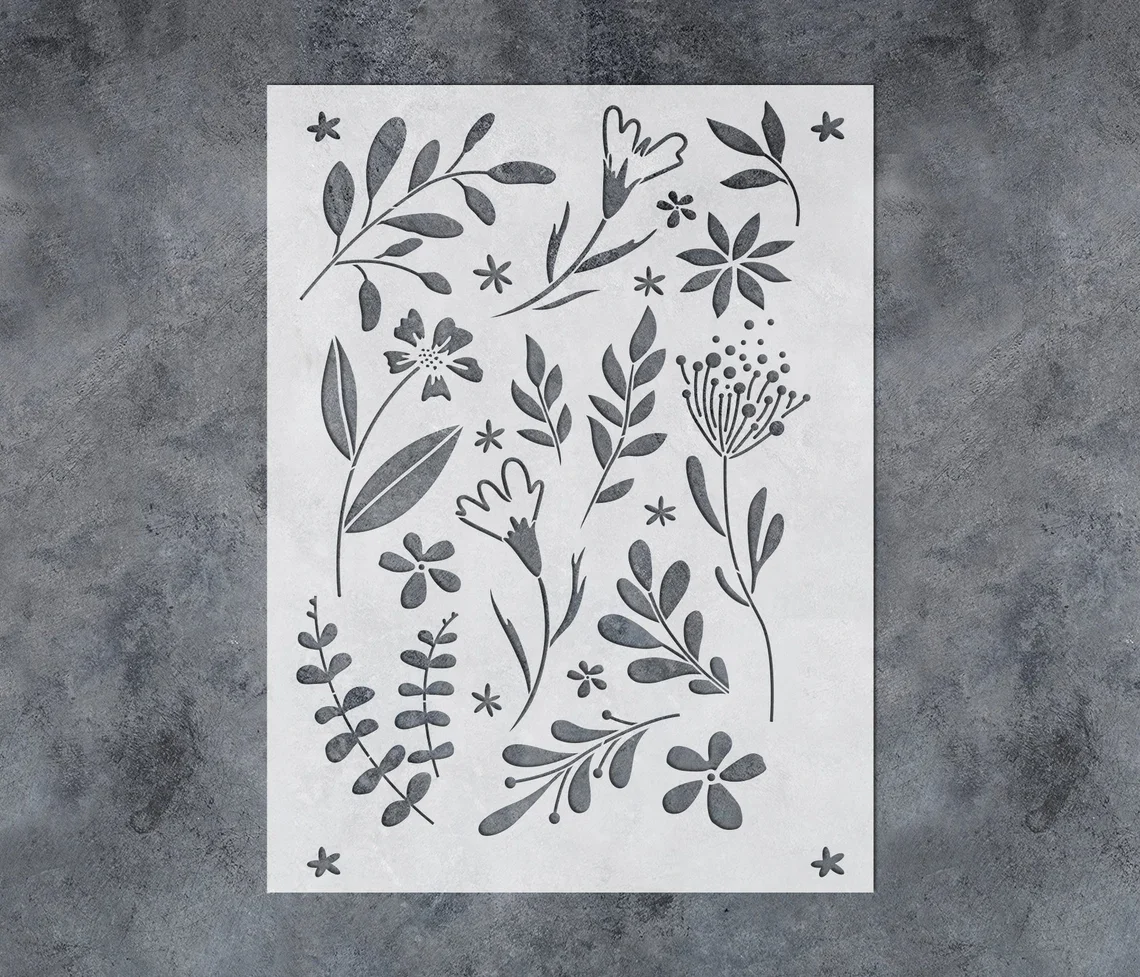 Floral Wall Stencil,Large Botanical Wall Stencil,Flower Pattern Stencil, Farmhouse Furniture Stencil