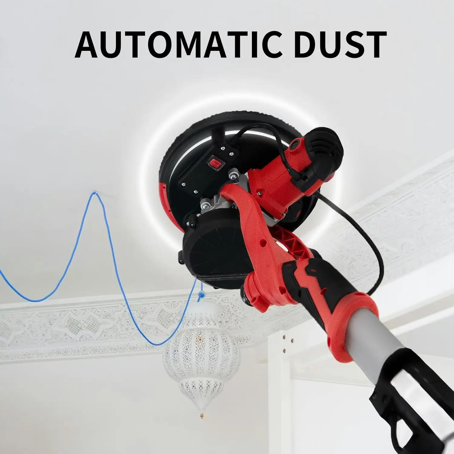 Variable Speed 800-1800RPM Drywall Sander LED Light Extendable Handle Sanding Discs Popcorn Ceiling Removal Tool Foldable Vacuum