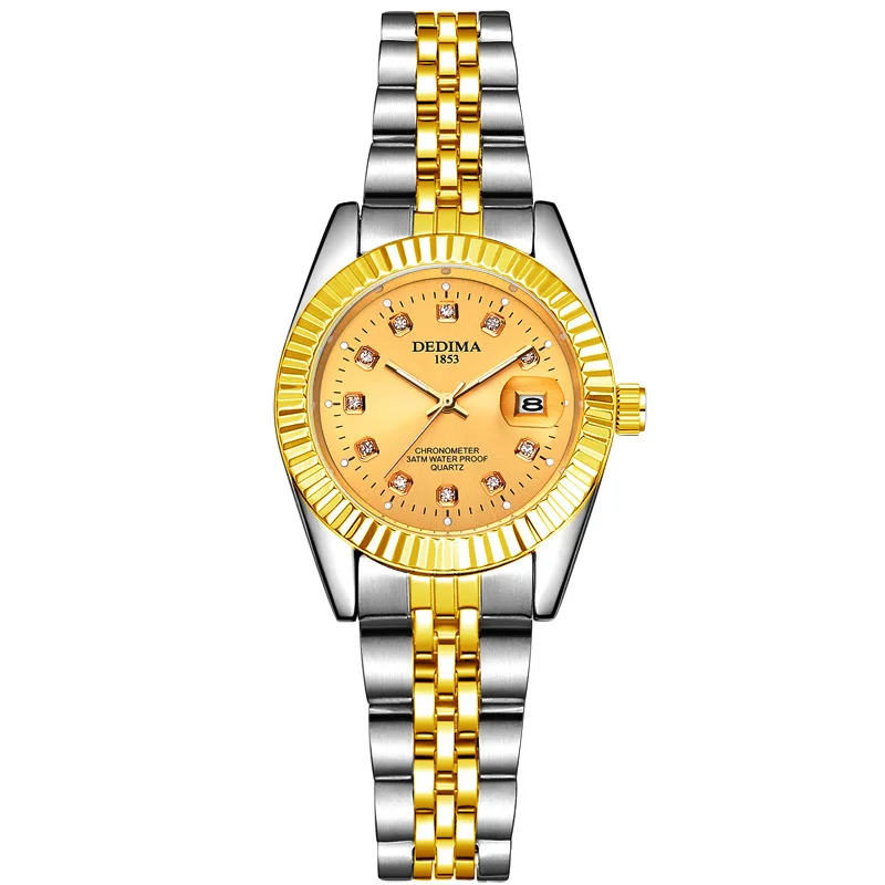Advanced trendy diamond inlaid luminous decoration calendar couple quartz watch business style