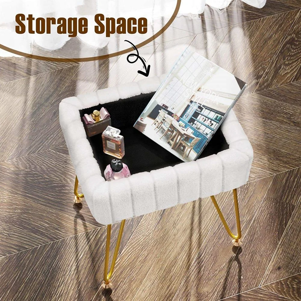 Wholesale  Home Furniture Wooden Stool Chair Pouf Round Seat Footstool white Velvet Ottoman