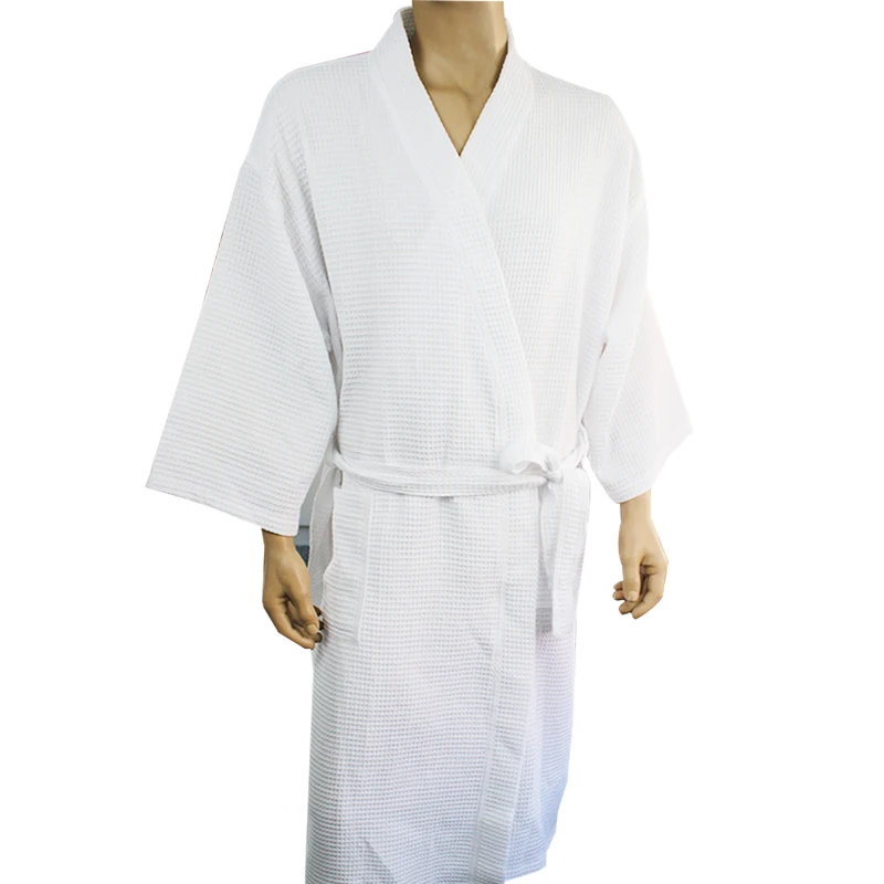 Embroidery Waffle 100% Organic Cotton Soft Fabric Hotel Shower Bath Robe Gown Salon Towel Bathrobe