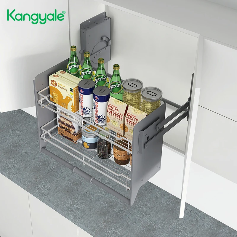 Kangyale Home Storage & Organization Kitchen Cabinet Elevator Pull Down Basket Shelf Canister Storage Lift Wire Basket