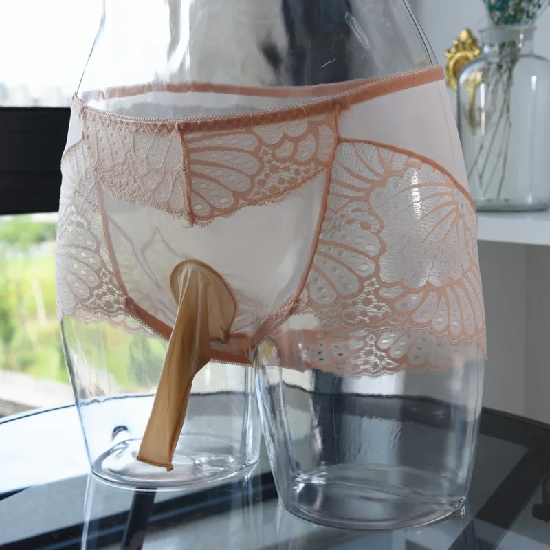 Мужские трусы с кружевными манжетами, синие прозрачные чулки с открытым мешочком, гей-трусы, сексуальное нижнее белье