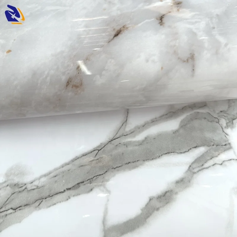 High Glossy White Jade Marble PVC Decor Film for WPC Wall Panel Decoration Marble PVC Laminate Film for Fluted Panel Lamination