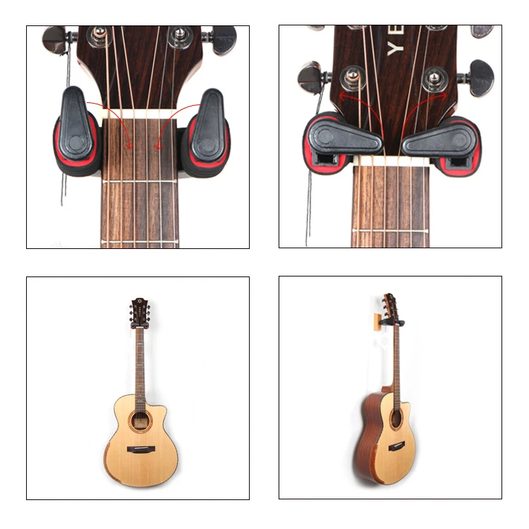 musical accessories metal guitar holder auto-locking wall guitar hook with solid wood base
