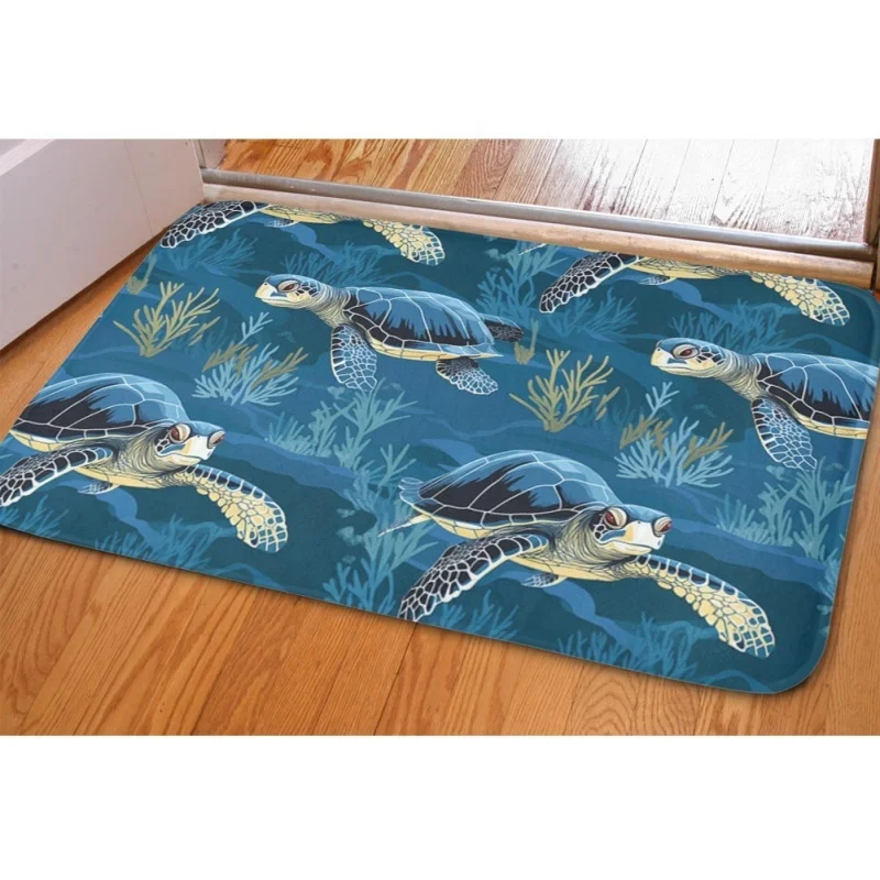 Indigo Sea Turtle Sea Grass Rectangle  Bathroom Bedroom Universal Floor Mat