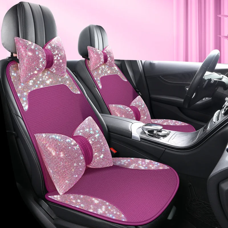 Universal Car Seat Cover Full Set Luxury Shiny Rhinestone Car Cushion Car Accessories Interior Decorative for Girls