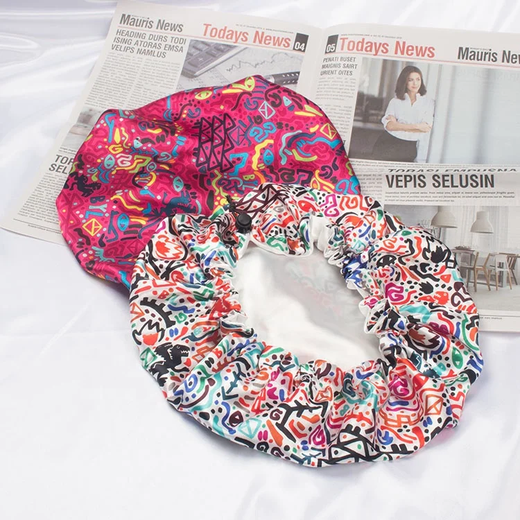 2021 оптовая продажа, женские домашние эластичные Чепчики из 100% полиэстера с принтом граффити для ночного сна на заказ