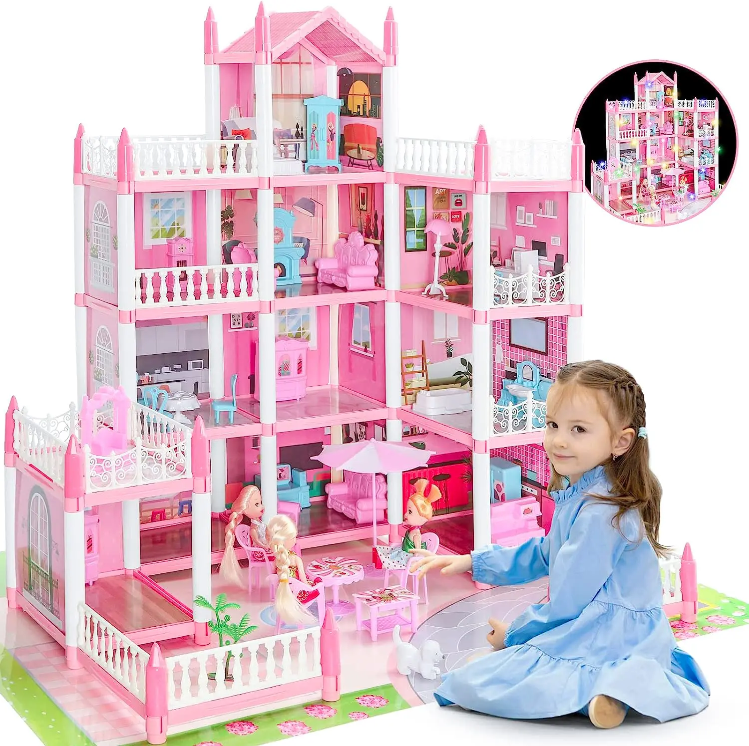 Большой деревянный кукольный домик для девочек